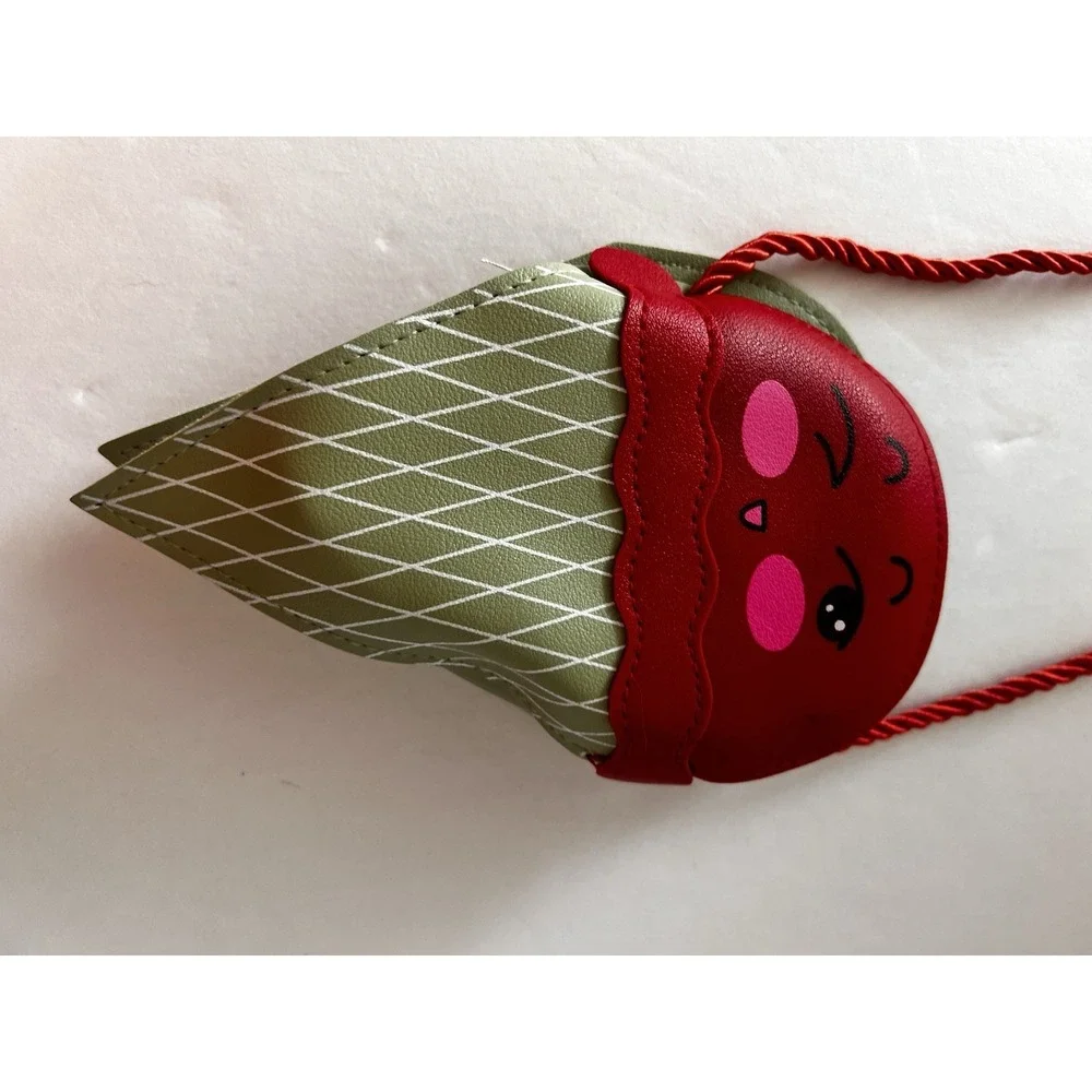 ICE CREAM CONE Girl Crossbody Purse Bag Red Face Novelty Whimsical Zip Accessory